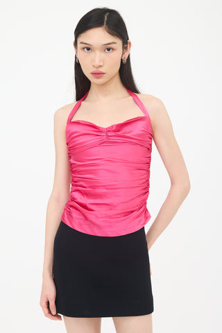 Dolce & Gabbana Silk Satin Ruched Halter Top
