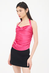 Dolce & Gabbana Silk Satin Ruched Halter Top