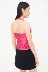 Dolce & Gabbana Silk Satin Ruched Halter Top
