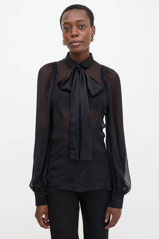 Dolce & Gabbana Silk Sheer Tie Blouse