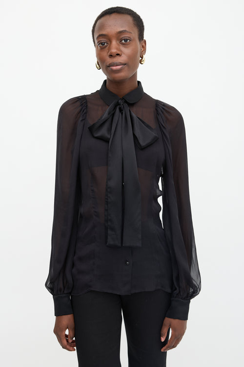 Dolce & Gabbana Silk Sheer Tie Blouse