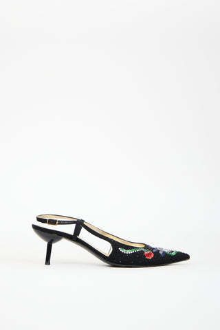 Dolce & Gabbana Vintage Black Satin Floral Embellished Heel
