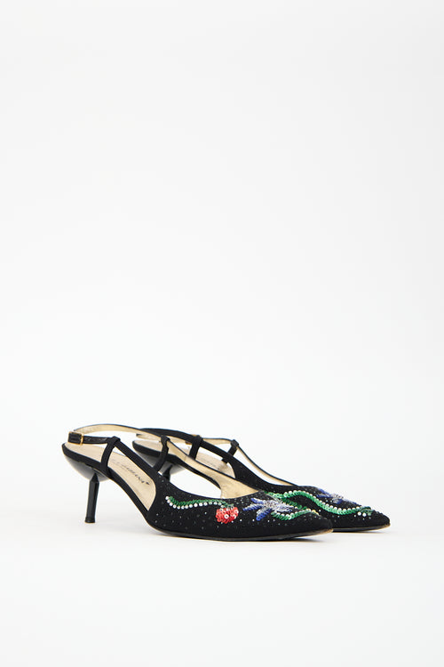 Dolce & Gabbana Vintage Black Satin Floral Embellished Heel
