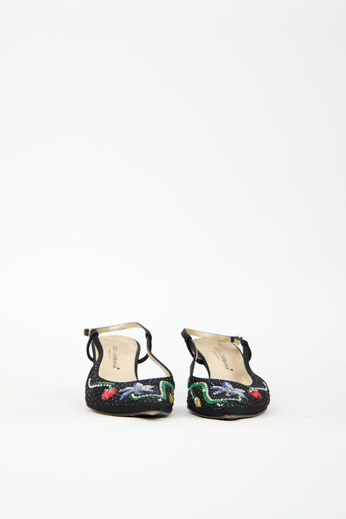 Dolce & Gabbana Vintage Black Satin Floral Embellished Heel