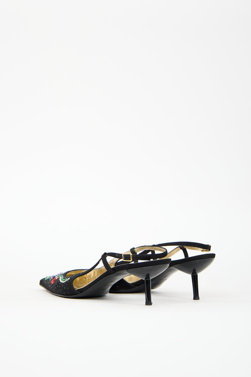Dolce & Gabbana Vintage Black Satin Floral Embellished Heel
