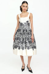 Dolce & Gabbana Ruched Lace Print Midi Dress