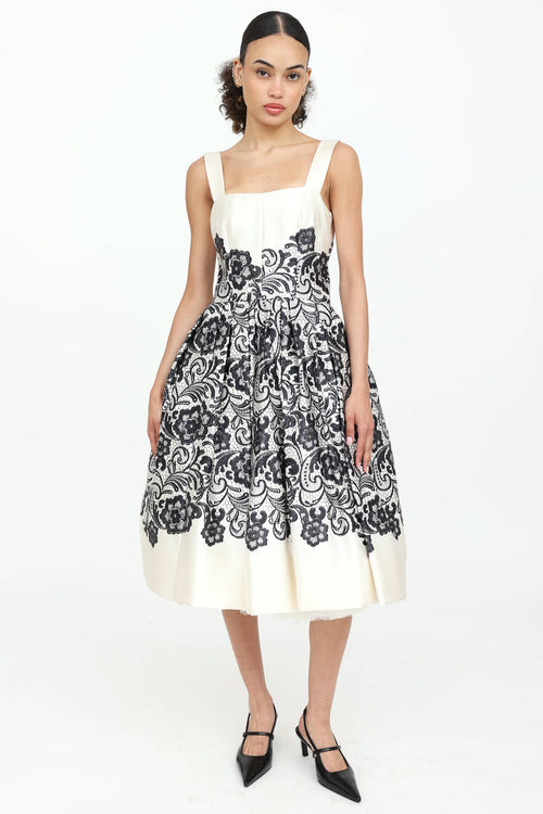 Dolce & Gabbana Ruched Lace Print Midi Dress