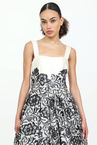 Dolce & Gabbana Ruched Lace Print Midi Dress