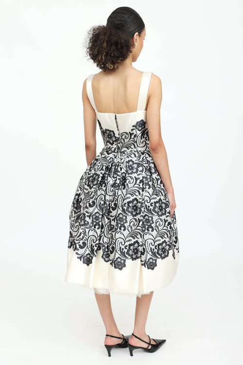 Dolce & Gabbana Ruched Lace Print Midi Dress
