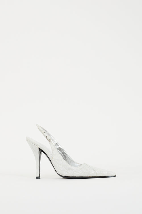 Dolce & Gabbana White Embossed Leather Slingback Pump