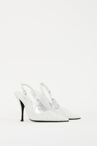 Dolce & Gabbana White Embossed Leather Slingback Pump