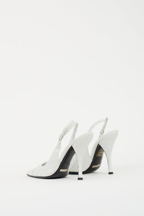 Dolce & Gabbana White Embossed Leather Slingback Pump