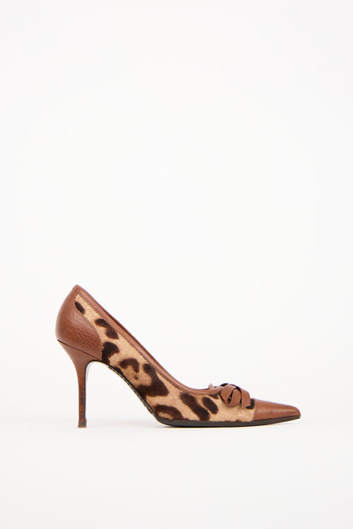 Dolce & Gabbana Brown Leather & Textured Hair Pump