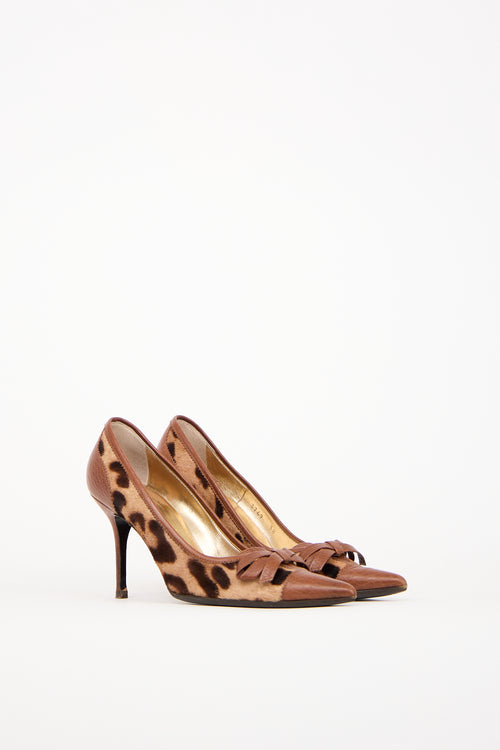 Dolce & Gabbana Brown Leather & Textured Hair Pump