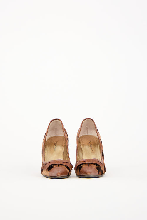 Dolce & Gabbana Brown Leather & Textured Hair Pump