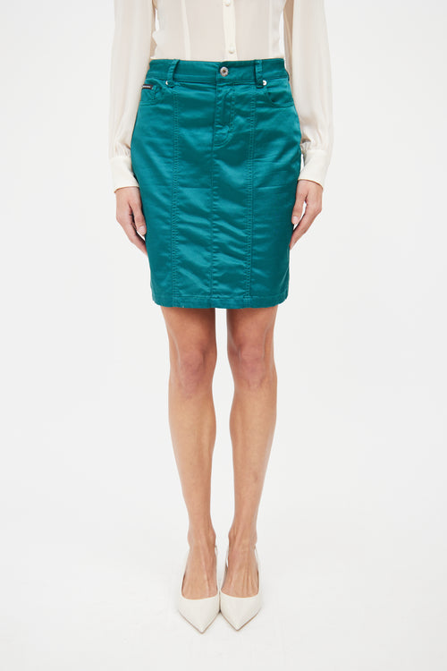 Dolce & Gabbana Green Denim Pencil Skirt