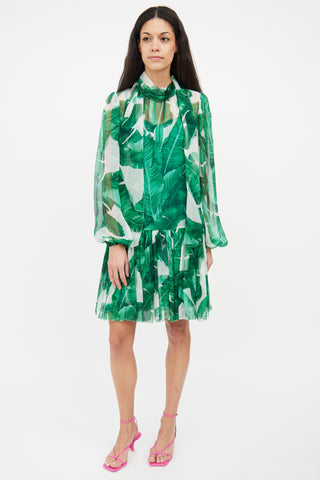 Dolce & Gabbana Green & White Leaf Dress