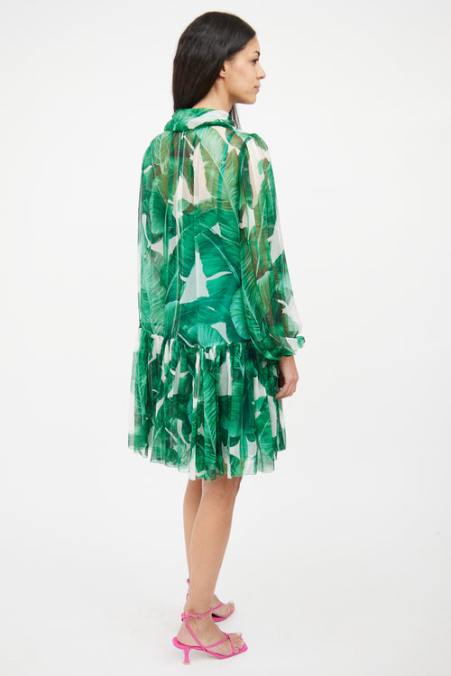 Dolce & Gabbana Green & White Leaf Dress