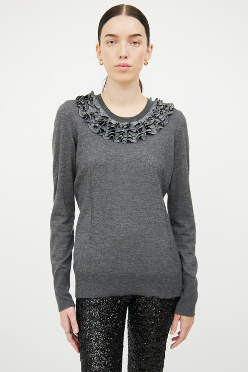 Dolce & Gabbana Grey Ruffle Long Sleeve Top