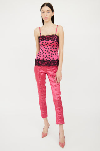 Dolce & Gabbana Black & Pink Polka Dot Lace Camisole