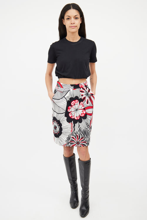 Dolce & Gabbana Black White & Red Floral Skirt