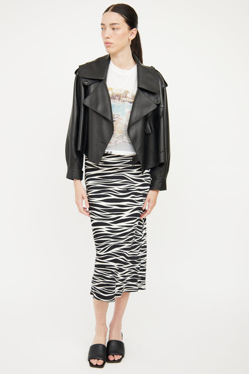 Doma Black Leather Cropped Biker Jacket