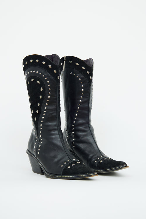 Donald J Pliner Black Studded Cowboy Boot