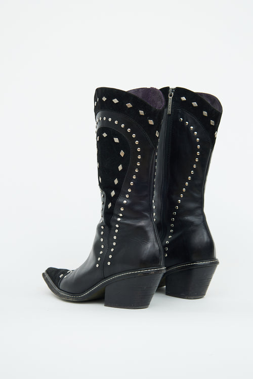 Donald J Pliner Black Studded Cowboy Boot