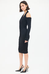 Donna Karan Black Asymmetrical Draped Midi Dress