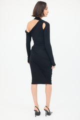 Donna Karan Black Asymmetrical Draped Midi Dress