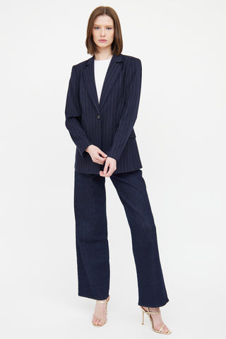 Donna Karan Navy & White Pinstripe Blazer