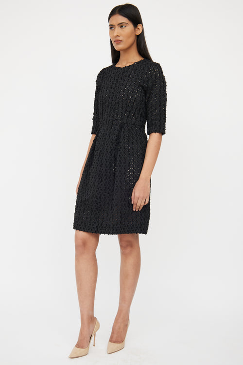 Black Textured Pleat Dress