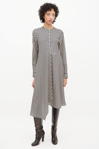 Dorothee Schumacher Beige & Black Silk Striped Shirt Dress