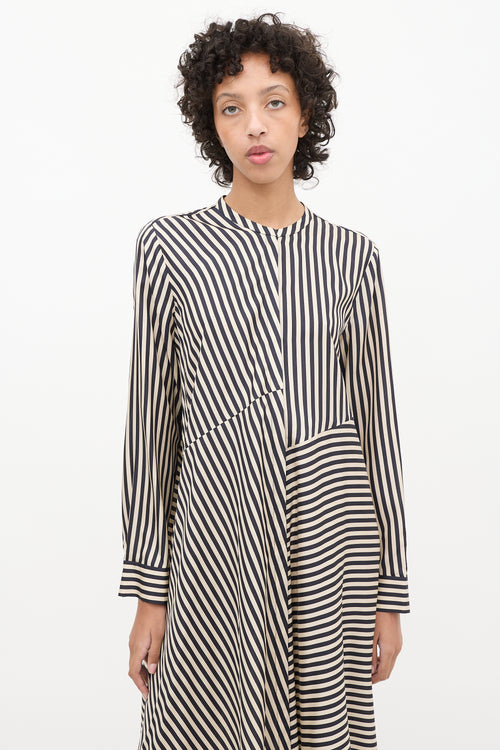 Dorothee Schumacher Beige & Black Silk Striped Shirt Dress