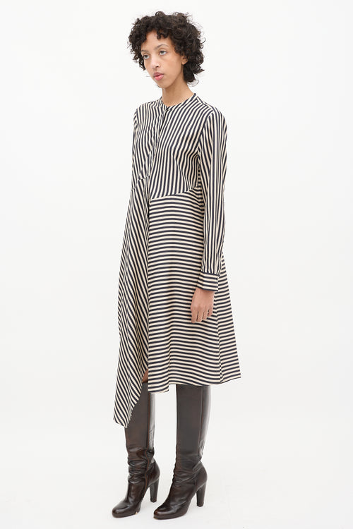 Dorothee Schumacher Beige & Black Silk Striped Shirt Dress