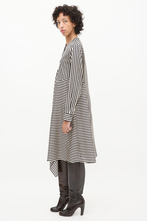 Dorothee Schumacher Beige & Black Silk Striped Shirt Dress