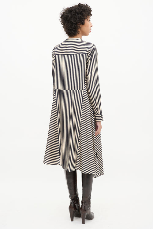 Dorothee Schumacher Beige & Black Silk Striped Shirt Dress