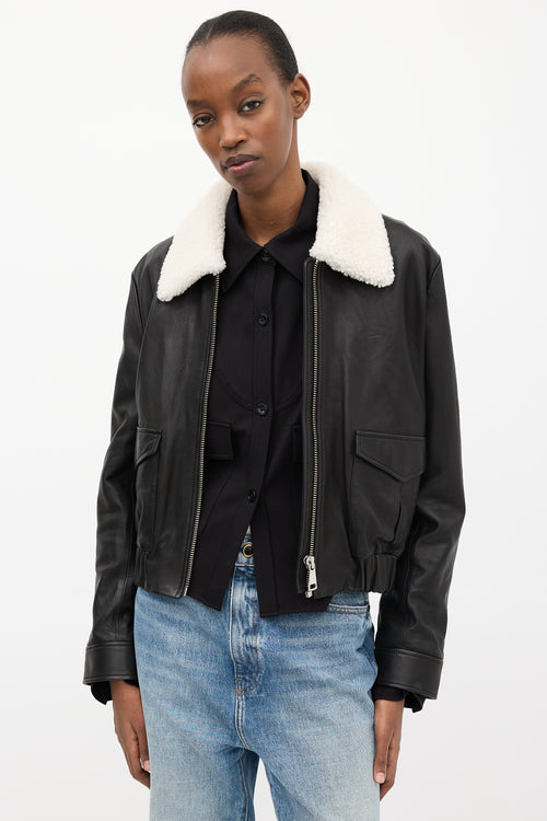 Dorothee Schumacher Black Leather Shearling Statement Jacket