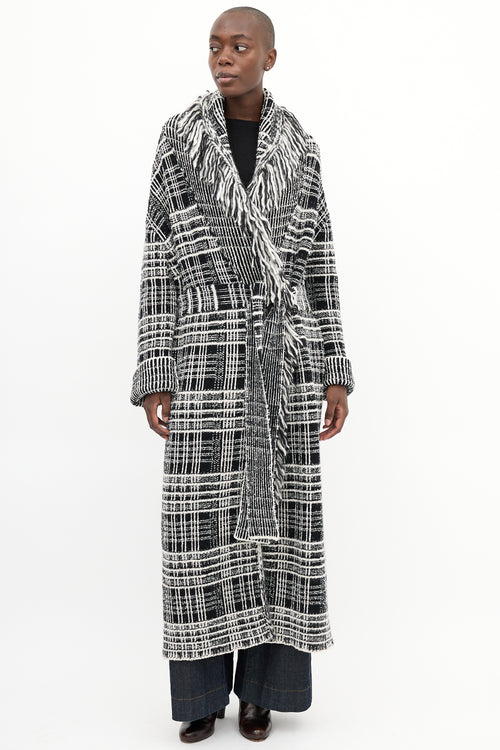 Dorothee Schumacher Black & White Tweed Boucle Fringe Coat