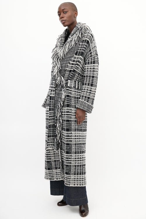 Dorothee Schumacher Black & White Tweed Boucle Fringe Coat