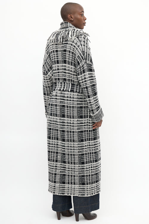 Dorothee Schumacher Black & White Tweed Boucle Fringe Coat