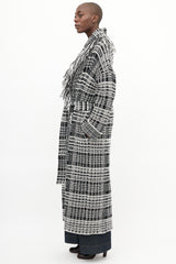 Dorothee Schumacher Black & White Tweed Boucle Fringe Coat