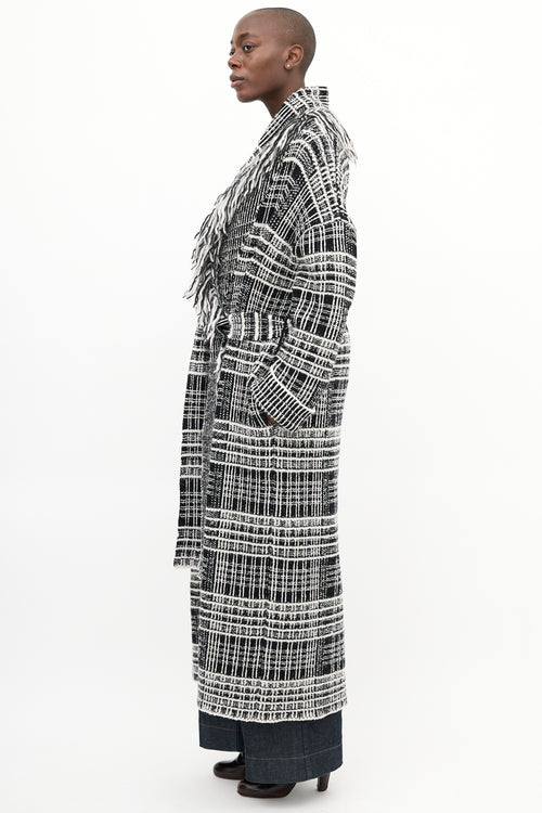 Dorothee Schumacher Black & White Tweed Boucle Fringe Coat