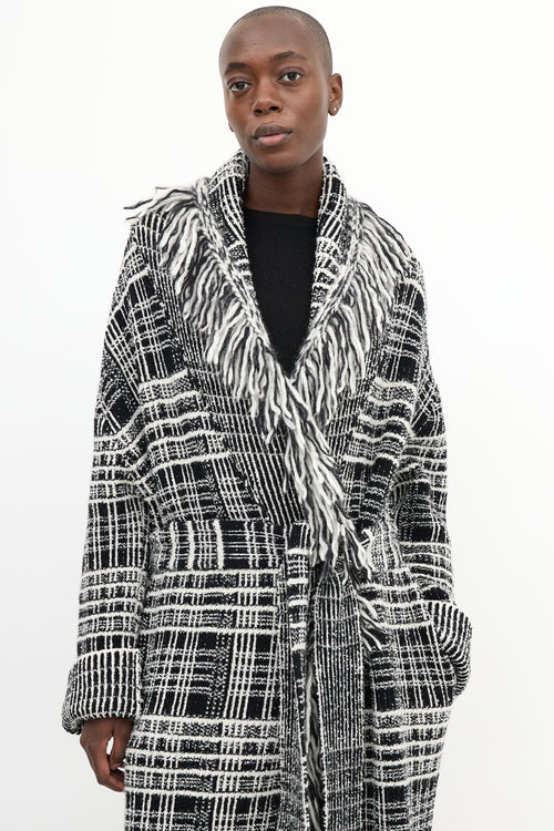 Dorothee Schumacher Black & White Tweed Boucle Fringe Coat