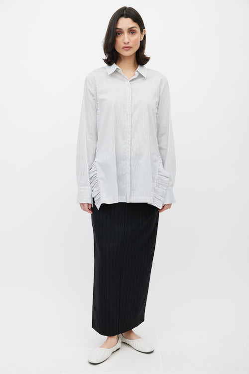 Dorothee Schumacher White & Navy Stripe Ruffle Shirt