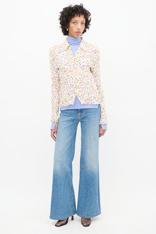 Dorothee Schumacher Cream & Multi Linen Floral Smocked Shirt