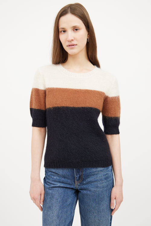 Brown & Multi Colour Short Sleeve Sweater