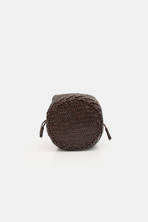 Dragon Diffusion Woven Leather PomPom Bucket Bag
