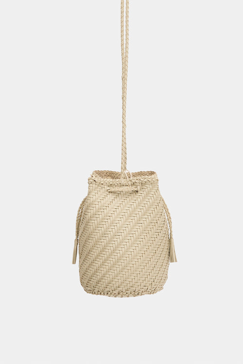 Dragon Diffusion Woven Leather PomPom Bucket Bag