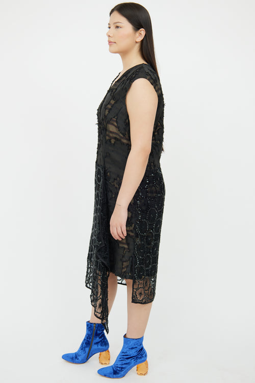Dries Van Noten Black Mesh & Crochet Detail Dress
